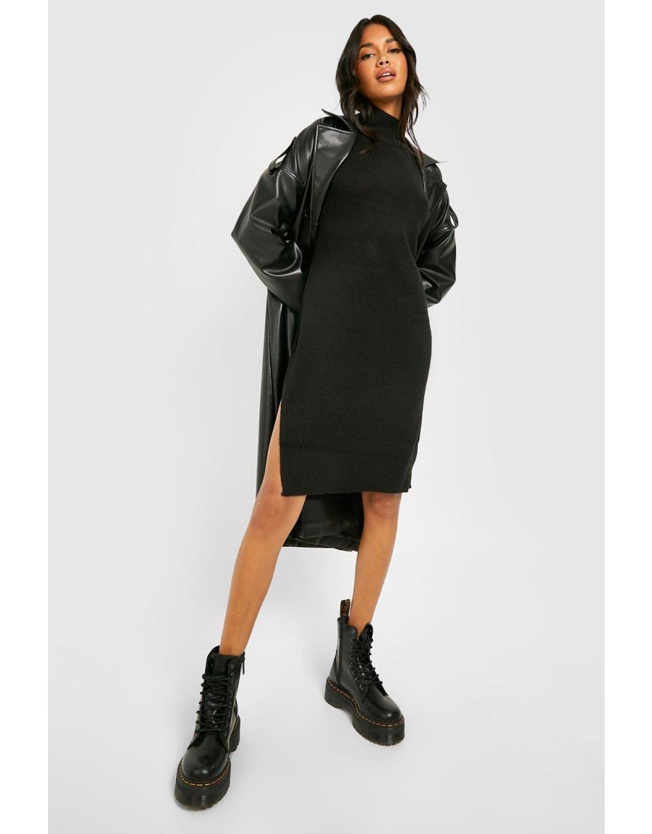 Bright Roll Neck Jumper Dress - black - 3