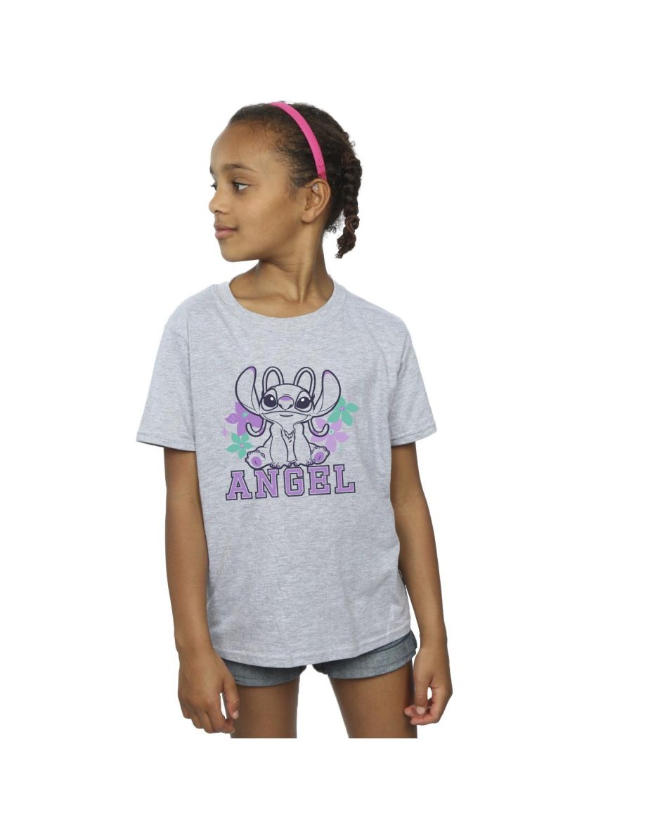 Disney Girls Lilo & Stitch Angel Cotton T-Shirt - Sports Grey