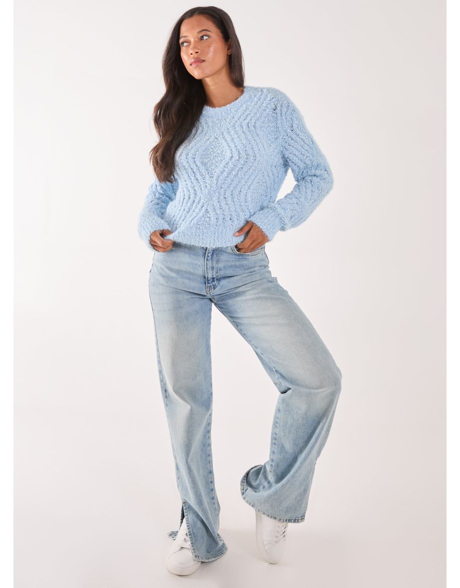 Zig Zag Detail Cropped Knit Jumper