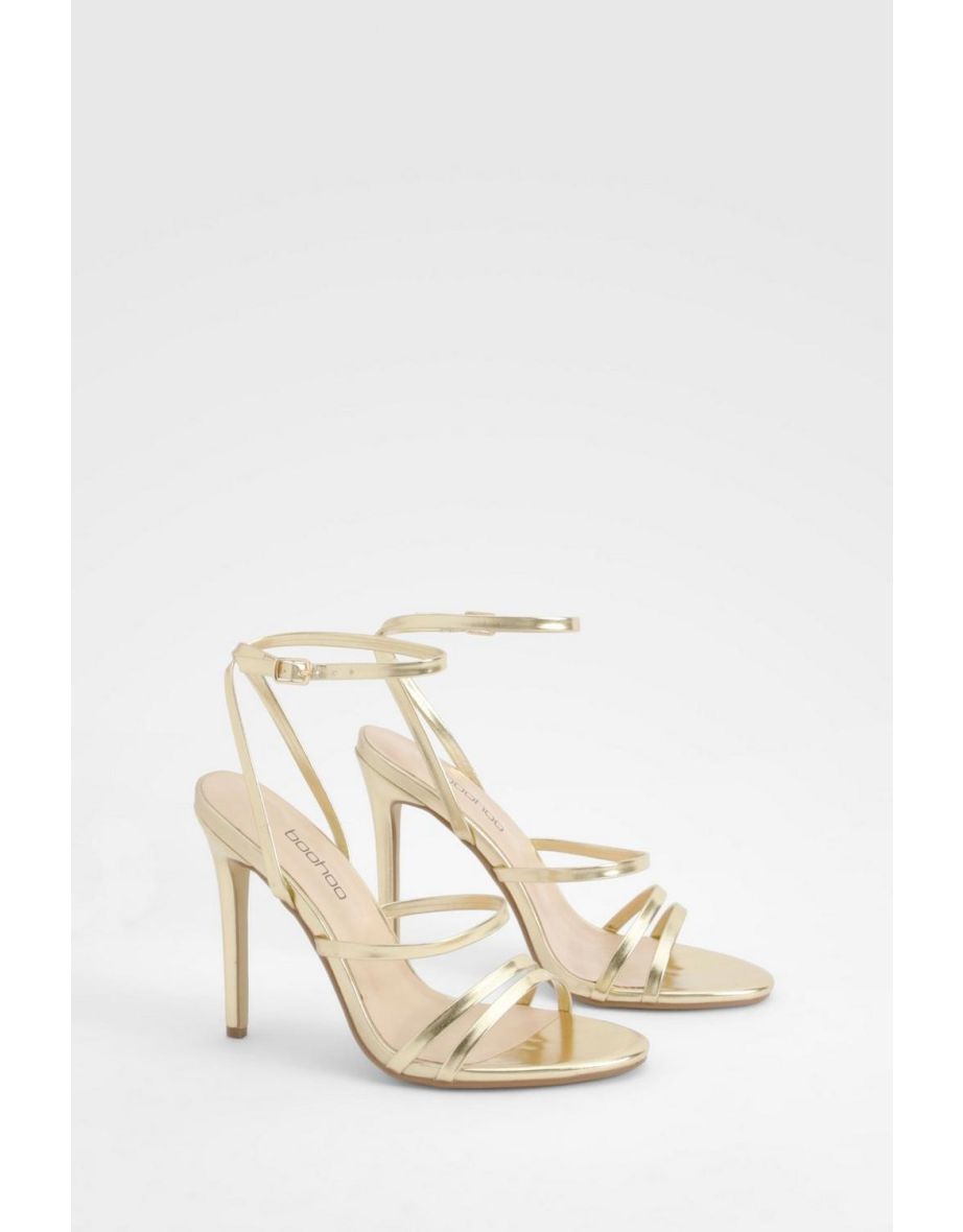 Skinny Strap Lace Up Stiletto Heels - gold