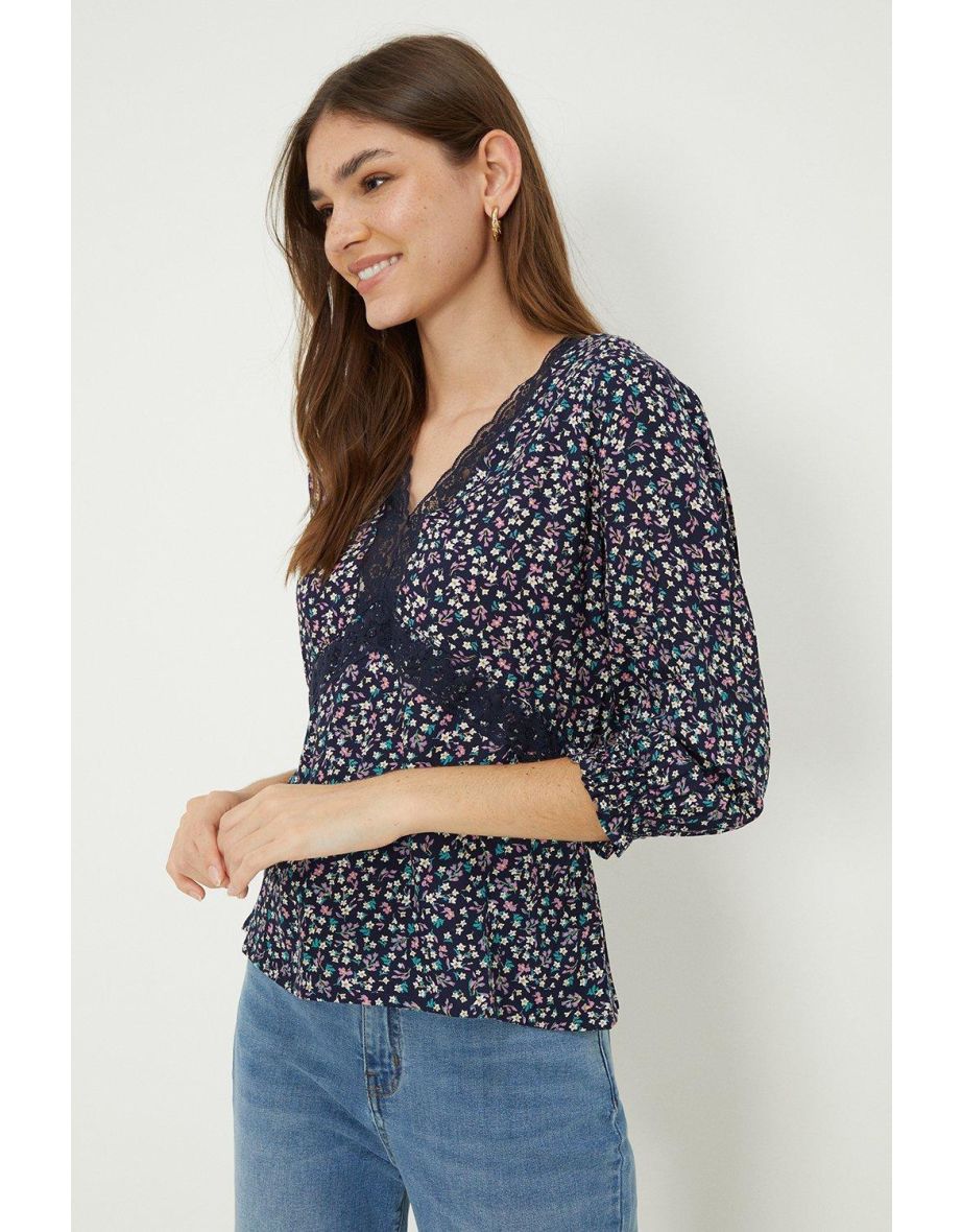 V Neck Lace Insert Top