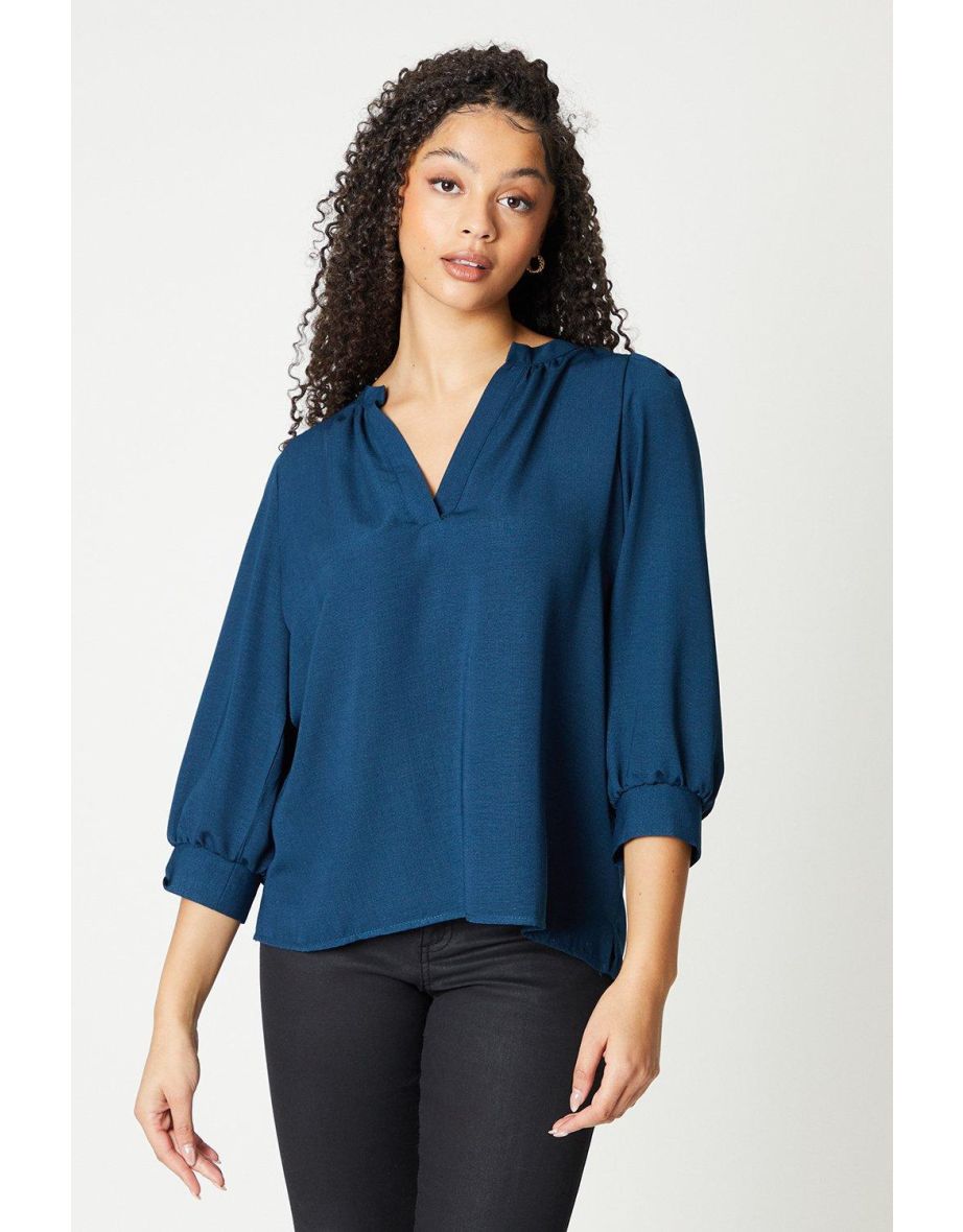 Dorothy Perkins Blue Ruched V -Neckline Shirt