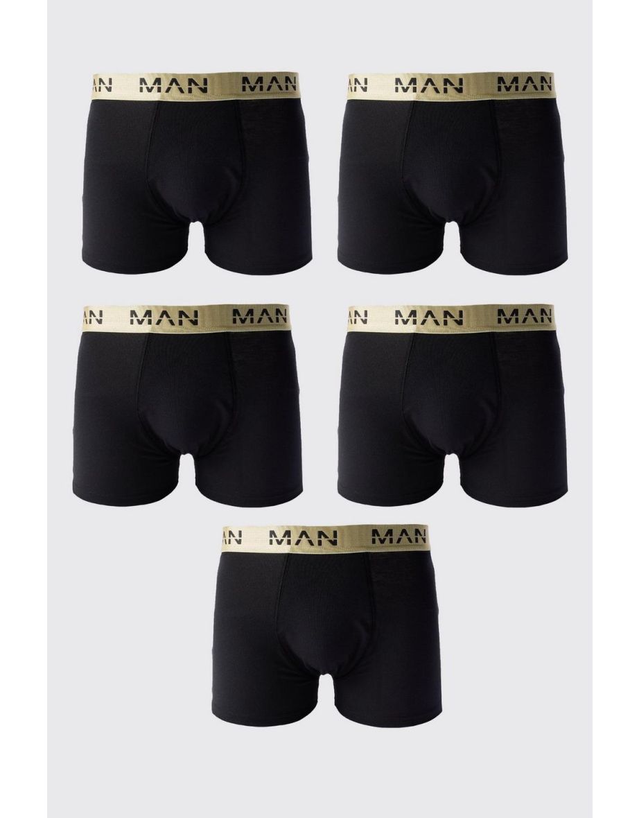 5 Pack Man Roman Gold Waistband Boxers In Black - black