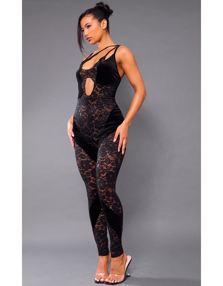 Shop Prettylittlething Black Lace One Shoulder Cut Out Jumpsuit Online in Oman VogaCloset