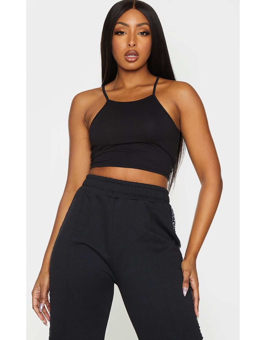 Essential Black Racer Neck Crop Top