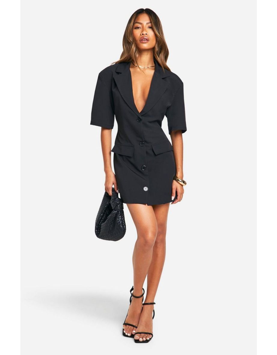 Shop Woven Mid Length Sleeve Plunge Blazer Dress Online in Qatar VogaCloset