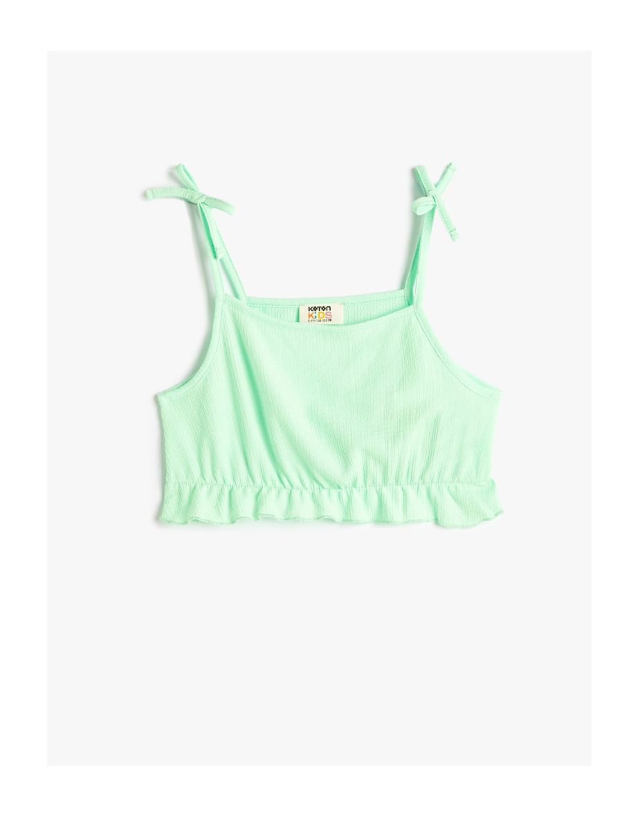 Crop Tank Top with Straps and Bow Detail and Ruffles