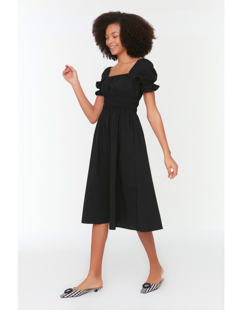Black A-Line Midaxi Skater Dress