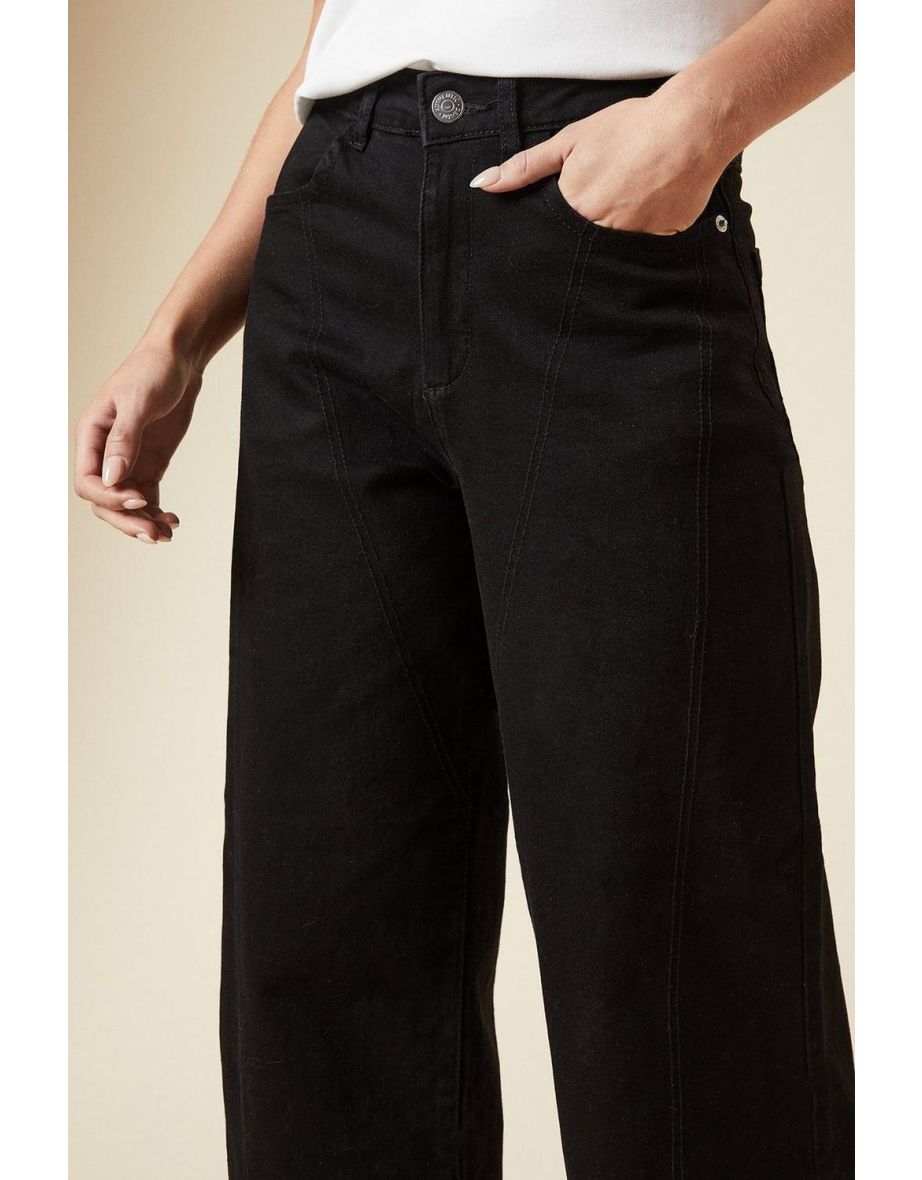Petite Wide Leg Seam Detail Jeans - 3