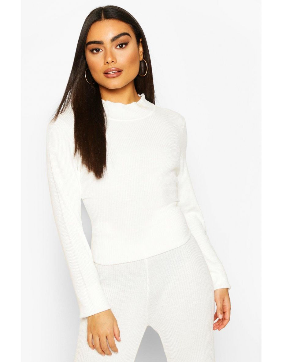 Rib Knit Turtle Neck Top - camel - 3