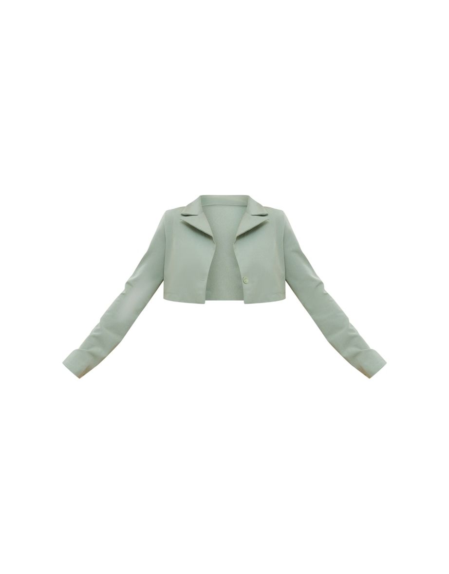 Sage Basic Button Front Cropped Blazer - 4