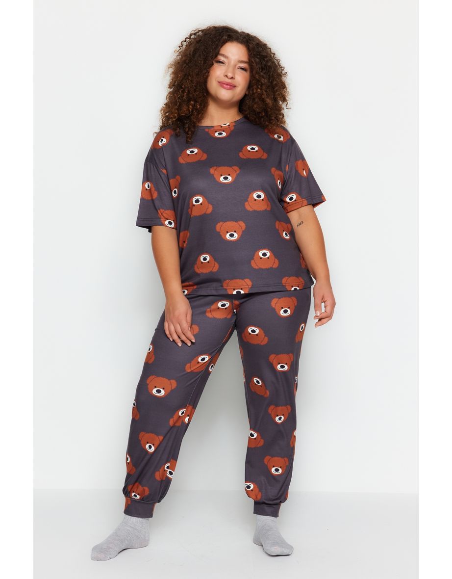 Gray Teddy Bear Pattern Knitted Pajamas Set TBBAW23AI00039