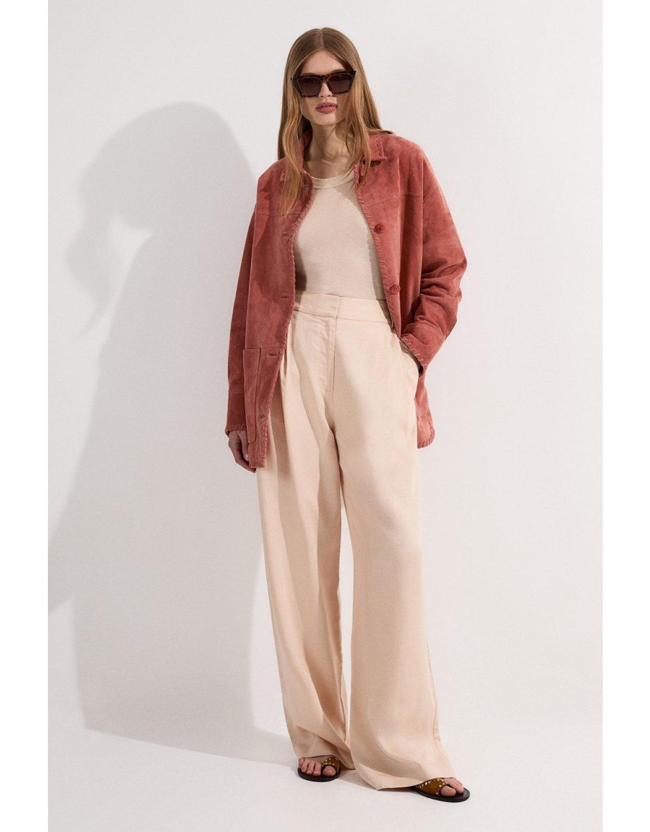 Suede Whip Stitch Detail Collared Jacket