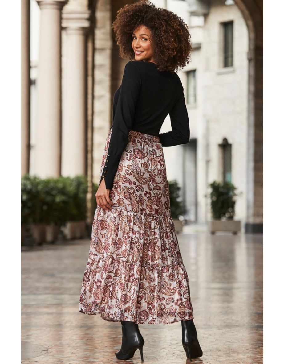 Blush Pink Paisley Print Maxi Skirt - 4