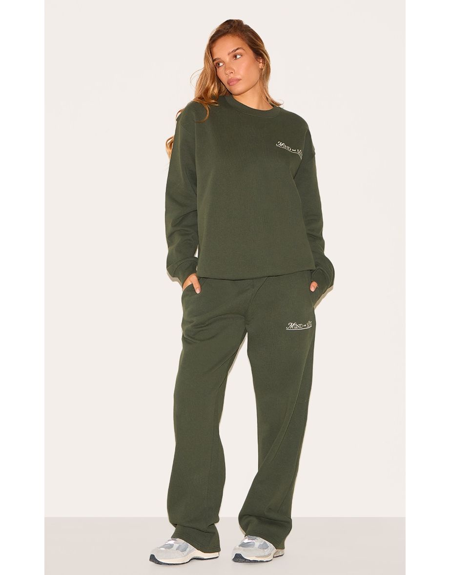Forest Green Mind & Soul Premium Print Straight Leg Joggers