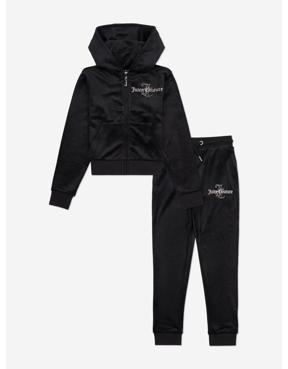 Girls Diamante Logo Tracksuit in Black