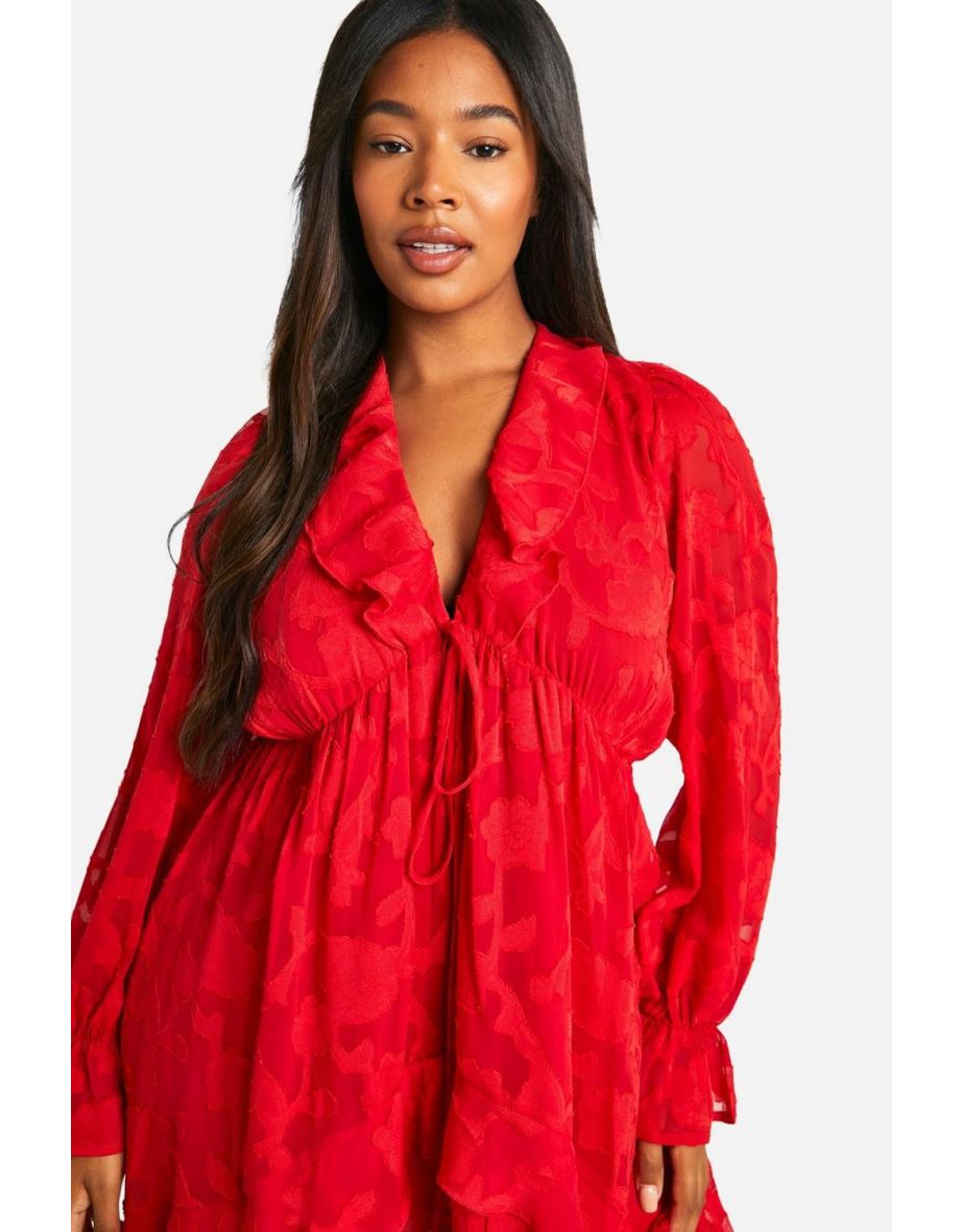 Plus Burnout Ruffle Smock Dress - 3