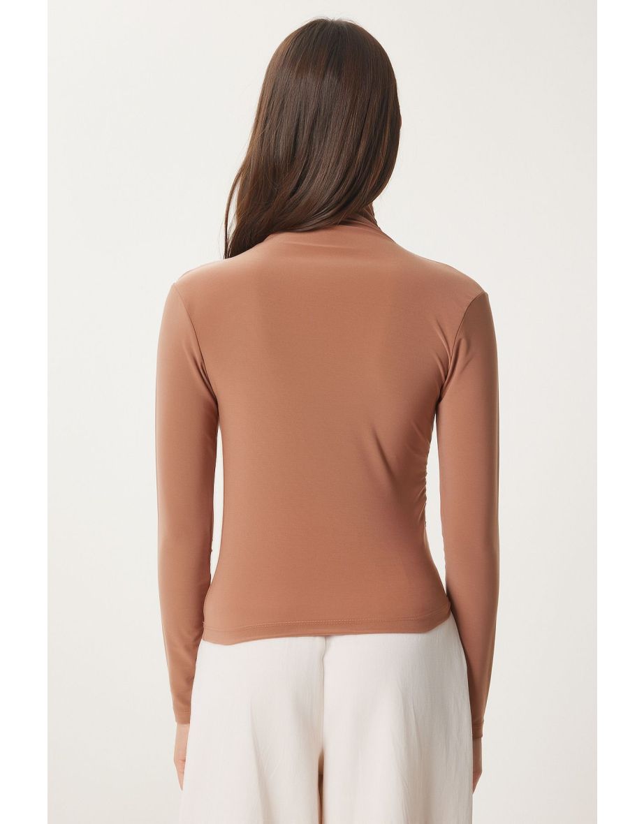 Women's Biscuit Gathered Detailed High Neck Sandy Blouse - 6
