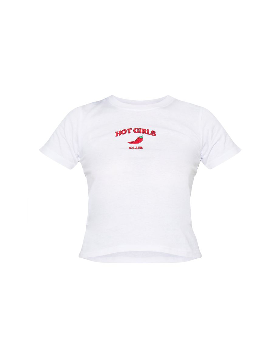 White Hot Girl Chilli Embroidered Fitted T Shirt - 4