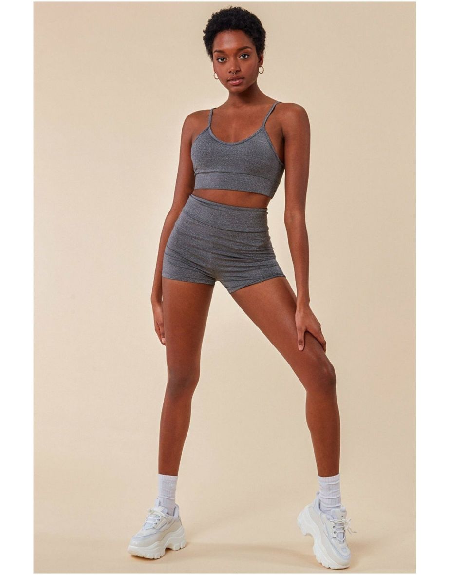 Cosmochic Cropped Bralette & Cycle Short Set - Grey