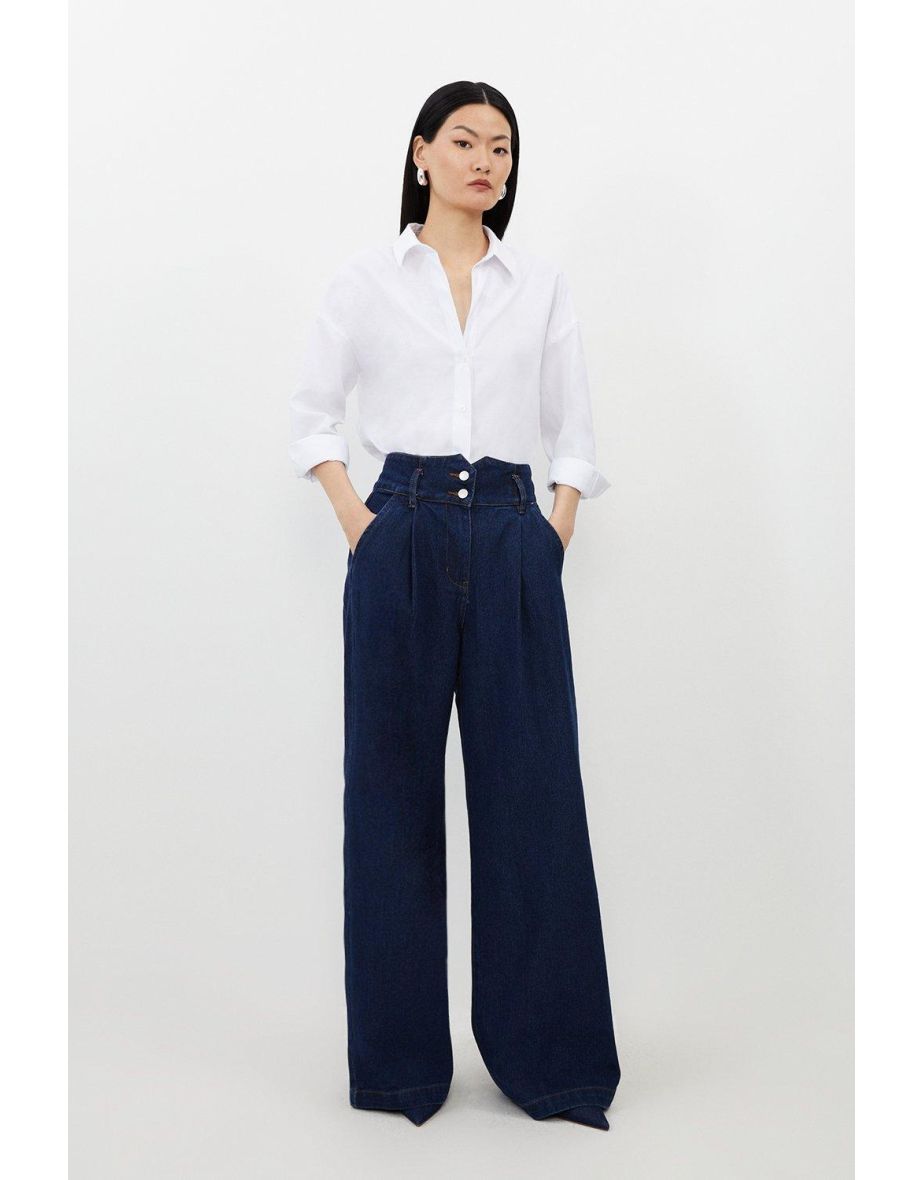 Denim Indigo Wide Leg Trousers