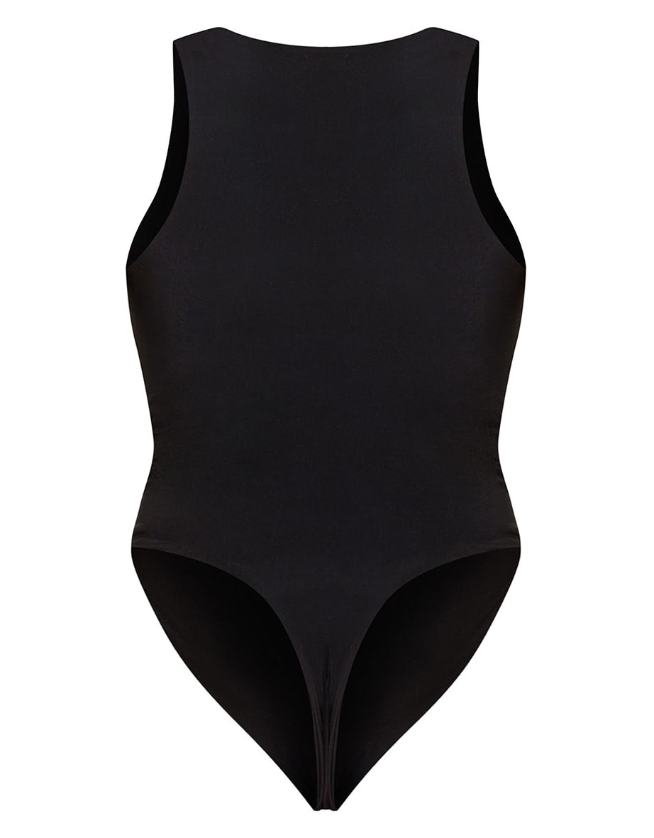 Maternity Black Slinky Racer  Neck Sleeveless Bodysuit - 5