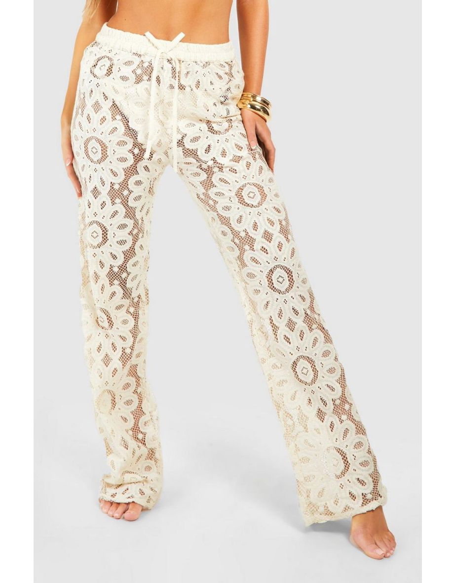Crochet Tie Beach Trousers - cream - 3