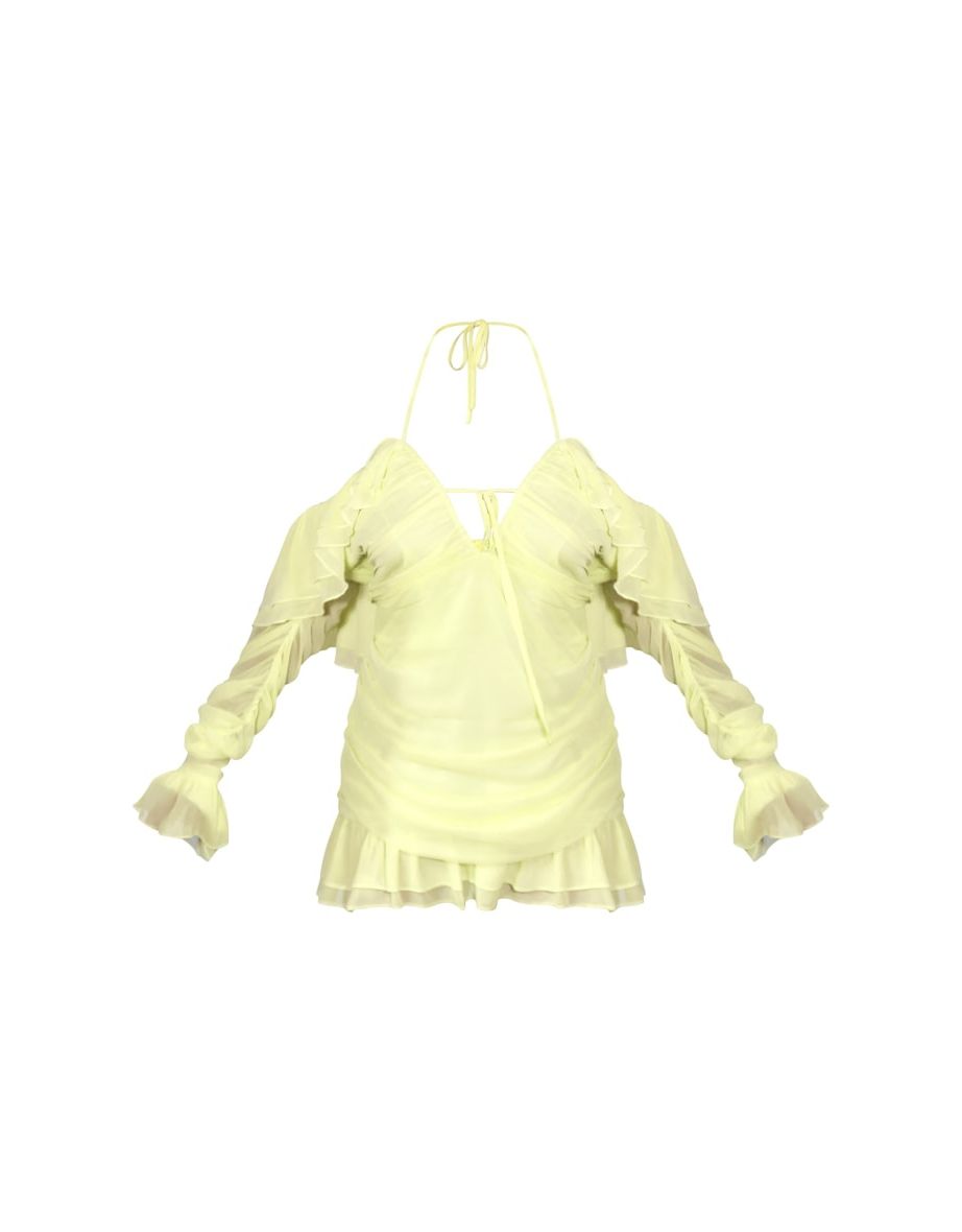 Plus Pale Lime Bardot Ruffle Detail Shift Dress - 4
