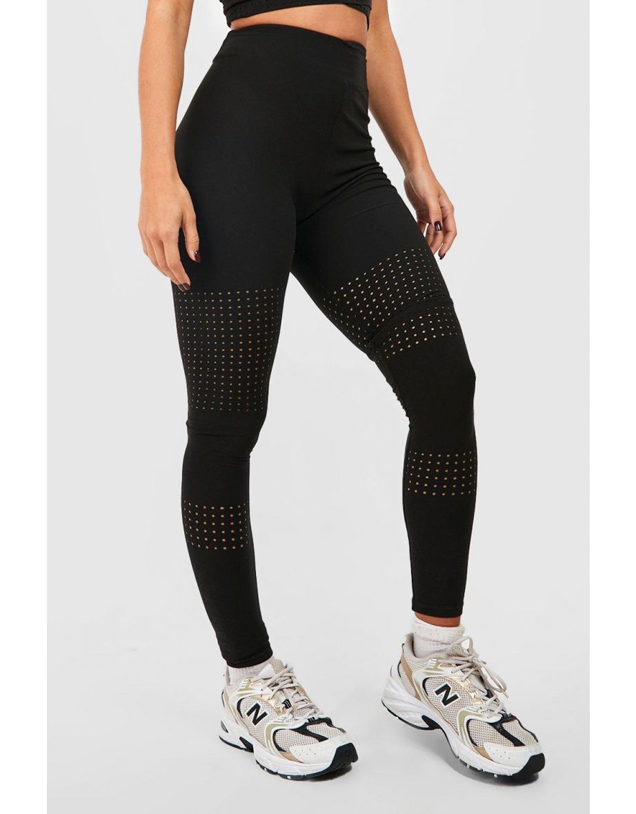 Laser Cut High Waist Active Leggings - black - 3