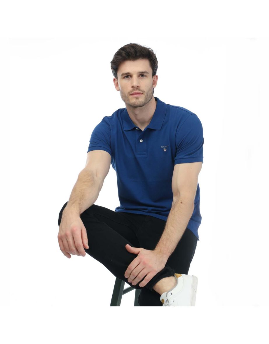Men's Gant Pique Rugger Polo Shirt in Blue - 3
