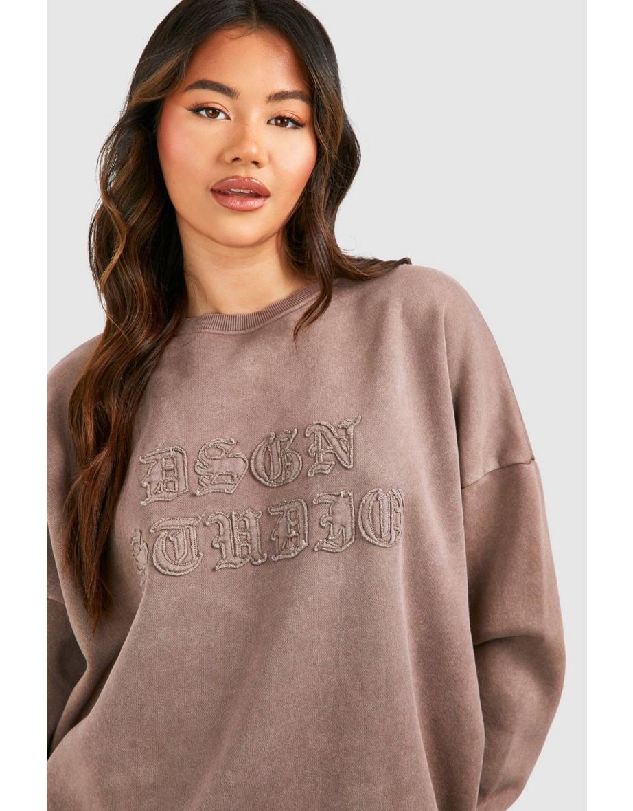 Dsgn Studio Self Fabric Applique Washed Oversized Sweatshirt - mushroom - 3