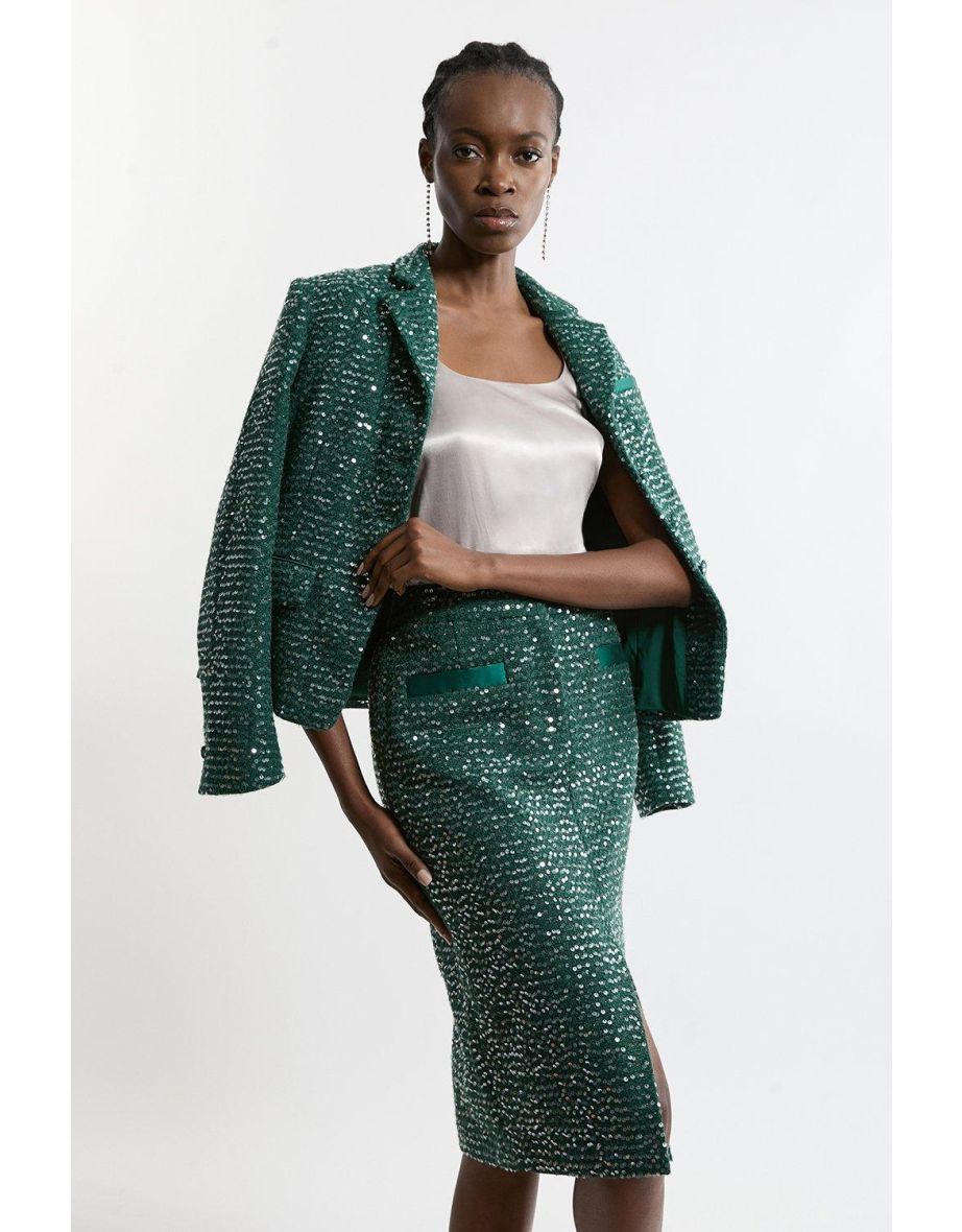 Tailored Sequin Tweed Midi Skirt - 3