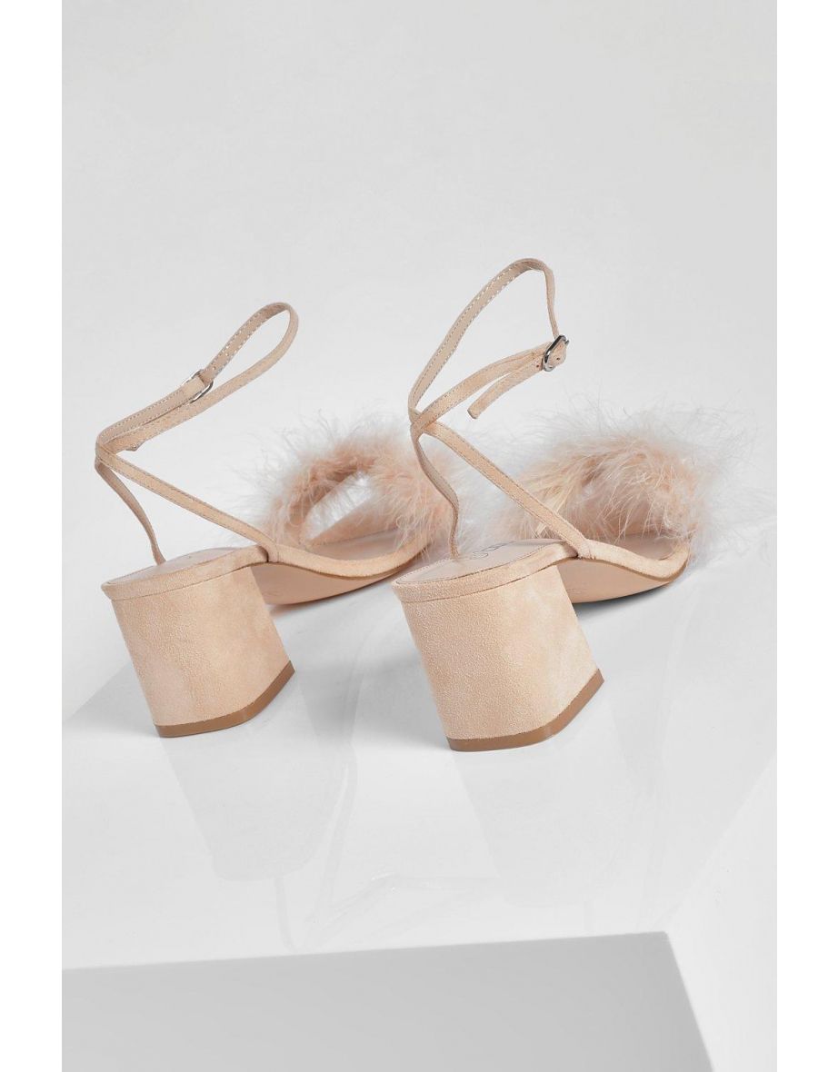 Feather Strap Low Block Heel Two Parts - nude - 3