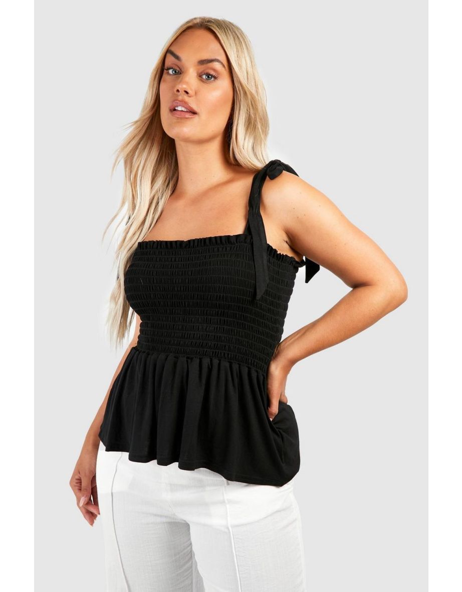 Plus Shirred Vest Top - black