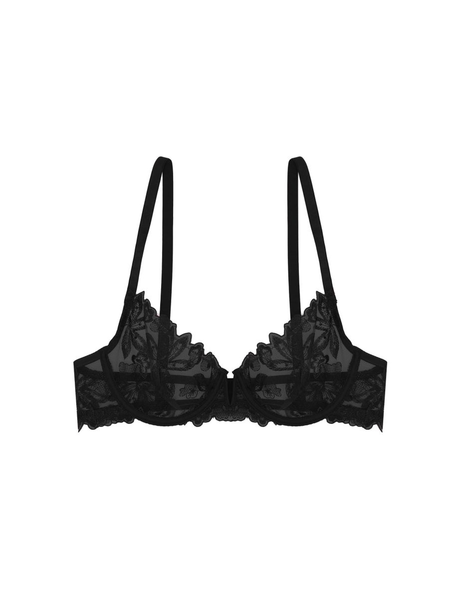 Eva Black Graphic Embroidery Balconette Bra - 7
