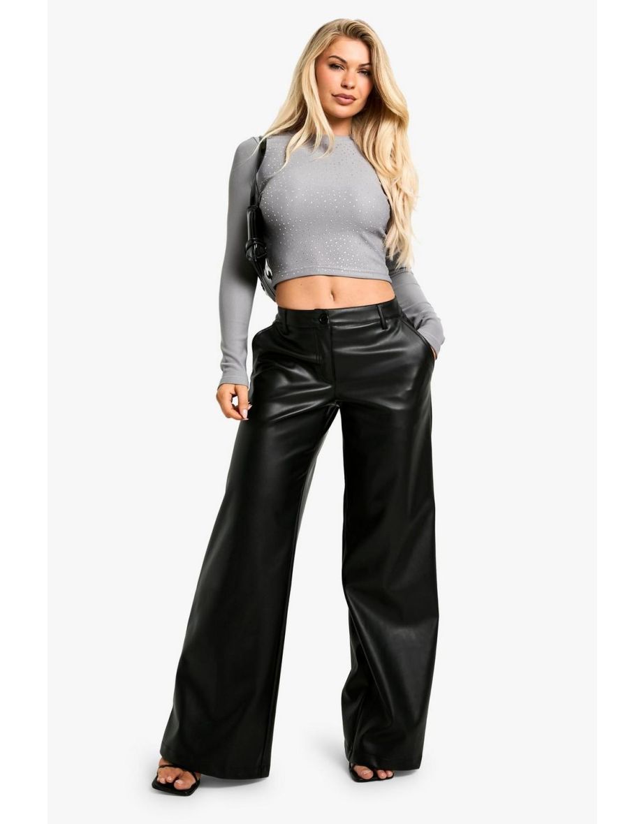 Diamante hotfix long sleeve top - charcoal
