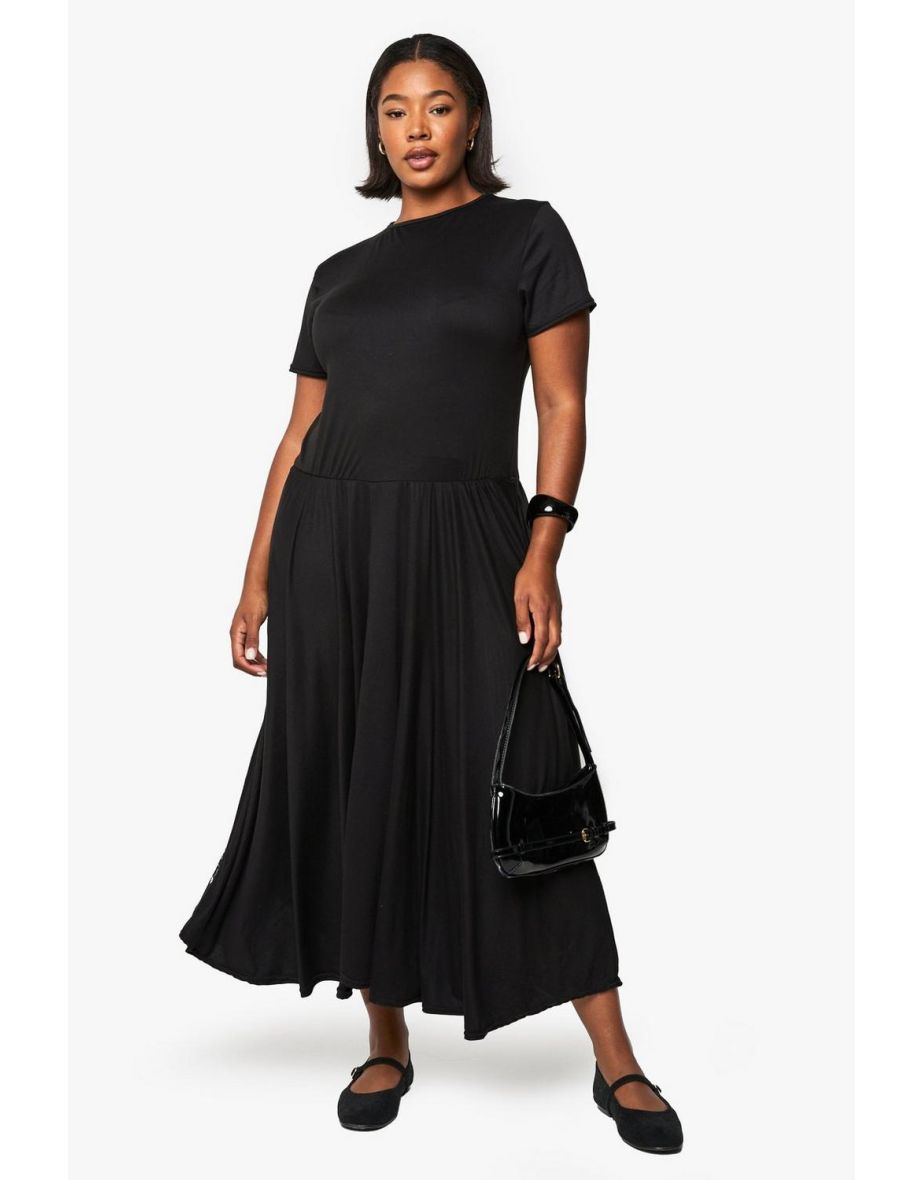 Plus midaxi smock t-shirt dress - black
