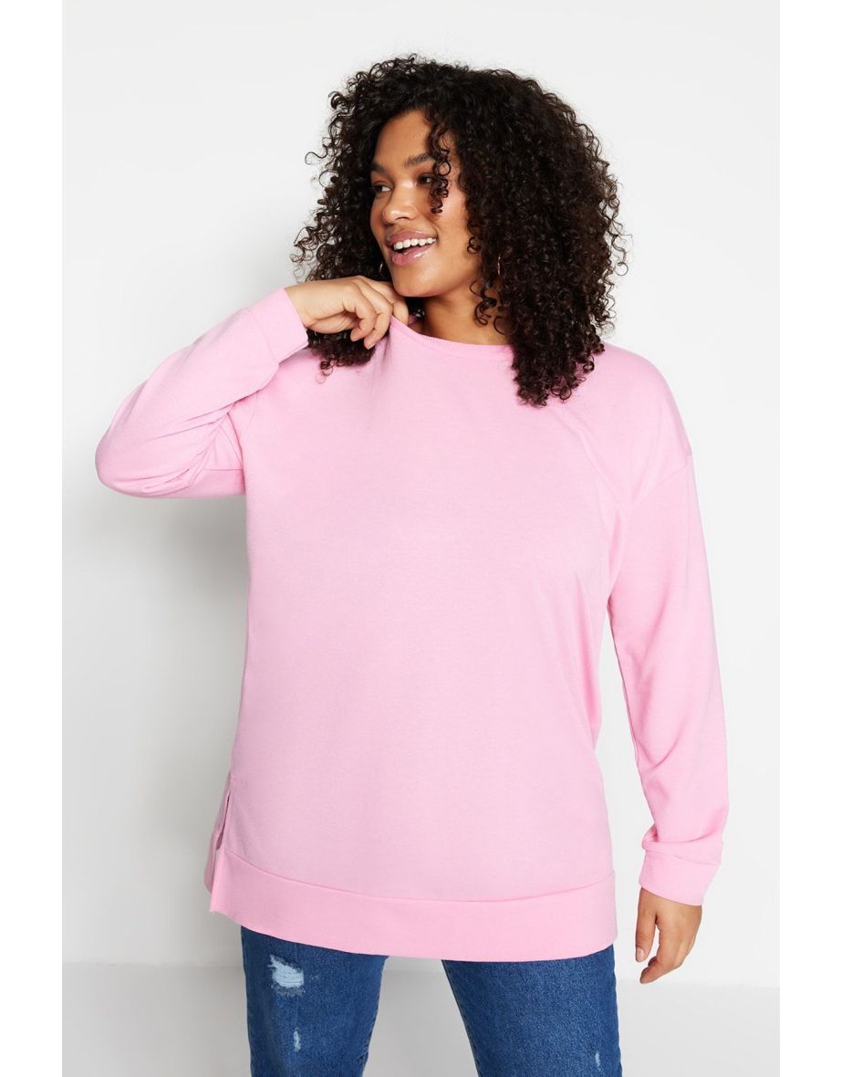 Pink Thin Slit Detailed Knitted Sweatshirt