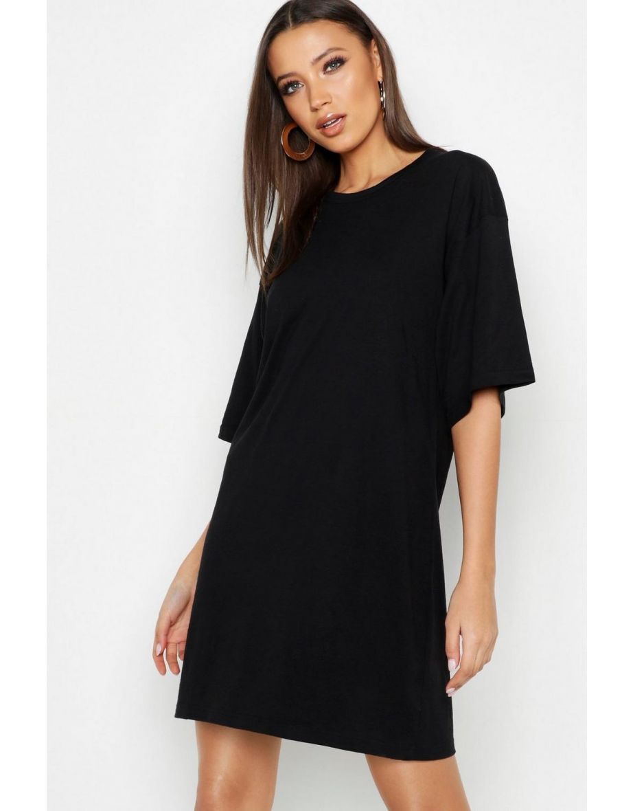 Tall Cotton Oversized T Shirt Dress - black - 3