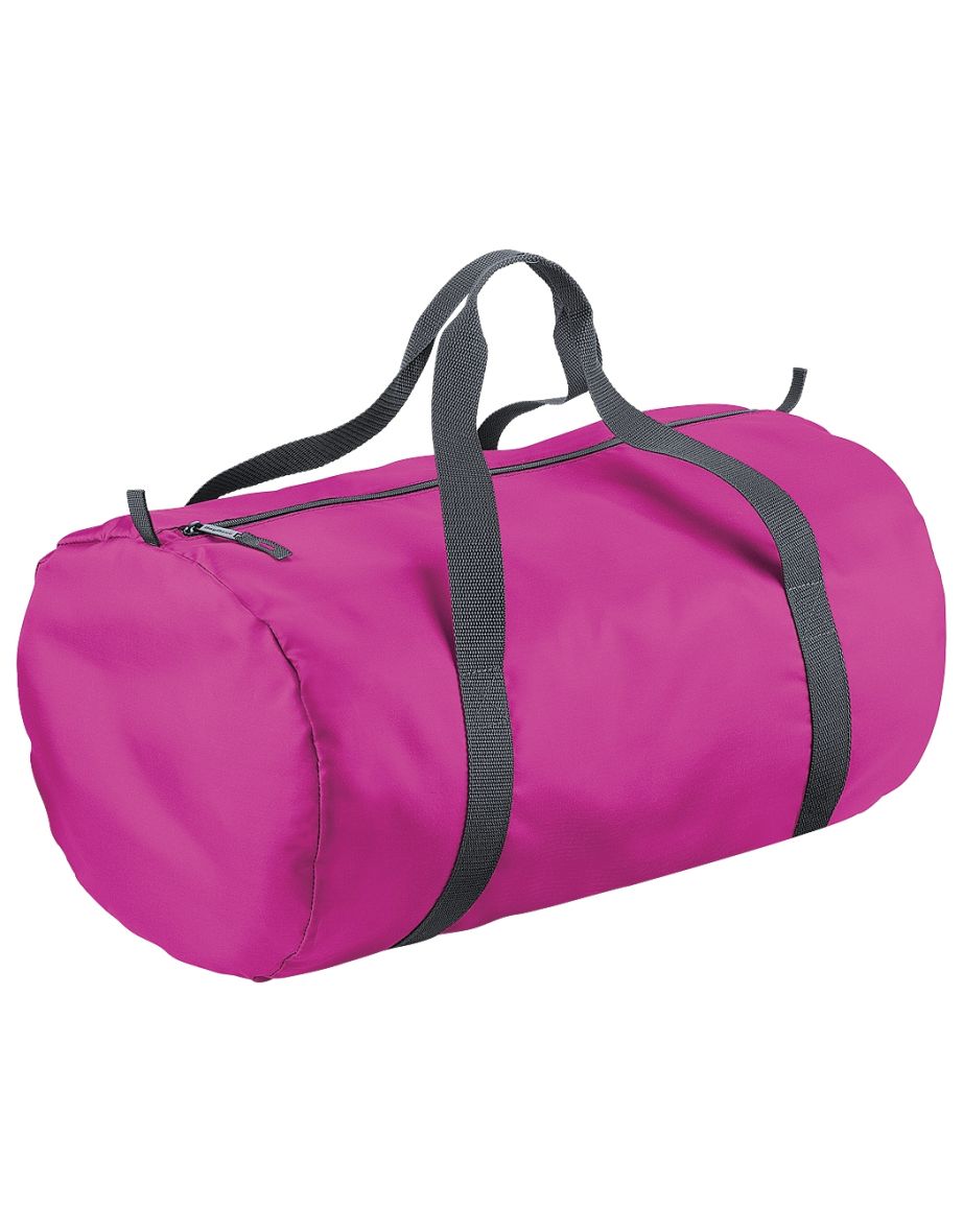 BagBase Packaway Barrel Bag / Duffle Water Resistant Travel Bag (32 Litres) (Pack of 2) - Fuchsia