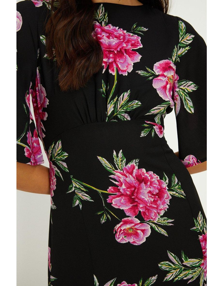 Angel Sleeve Gathered Waist Empire Seam Midi Dress - 2