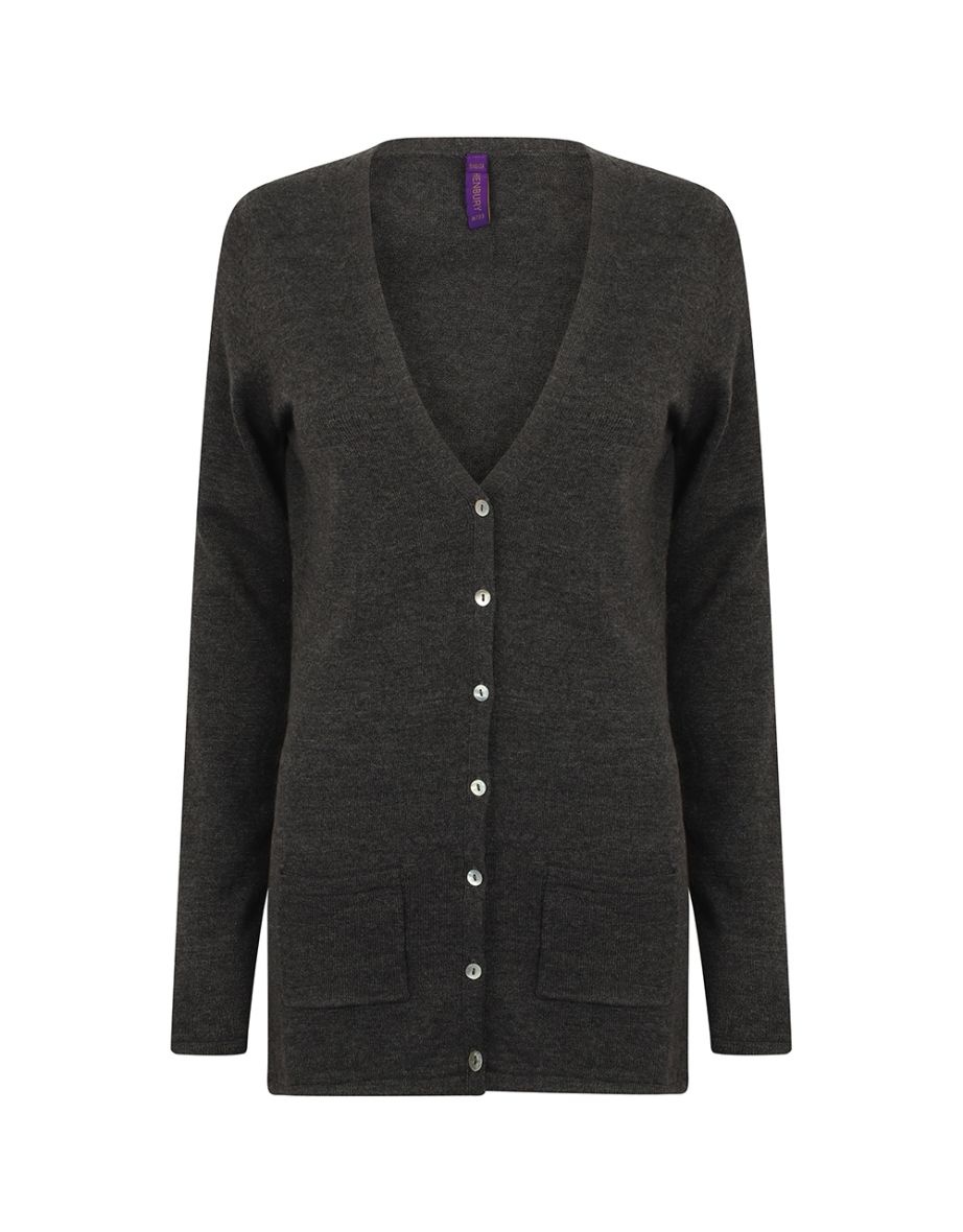 Henbury Ladies/Womens V-Neck Button Fine Knit Cardigan - Grey Marl