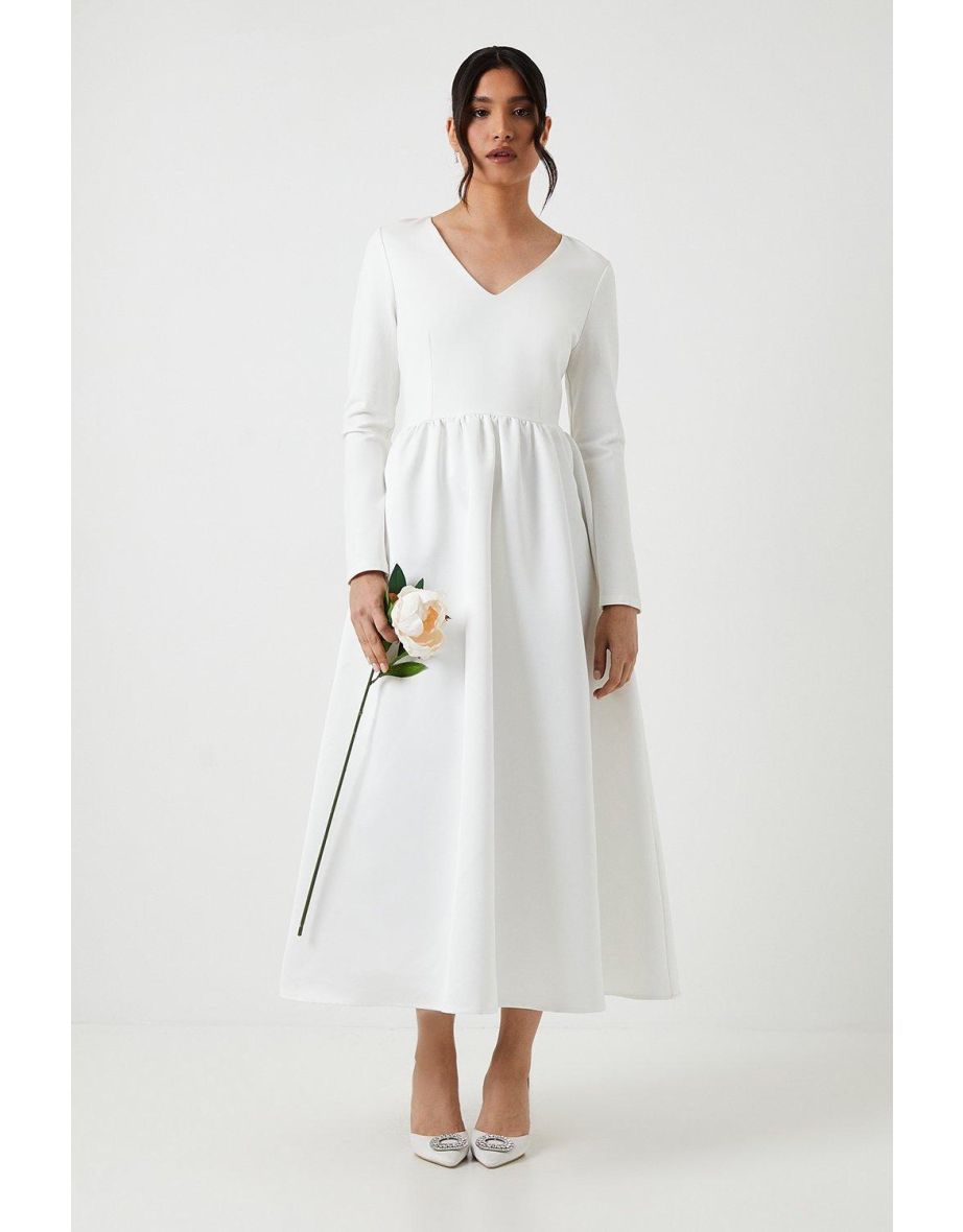Ponte And Satin Mix Midaxi Wedding Dress - White