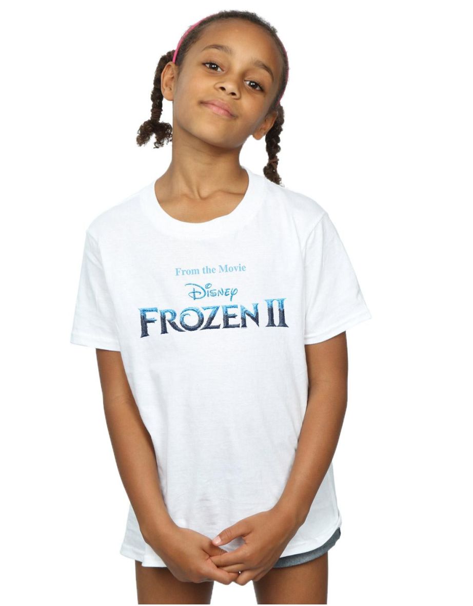 Disney Girls Frozen 2 Movie Logo Cotton T-Shirt - White