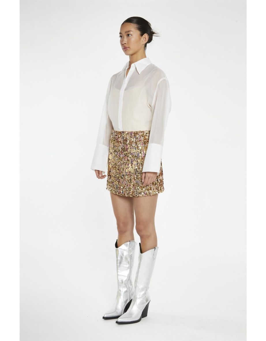 Tweed Gold-Sequin Mini-Skirt - 3