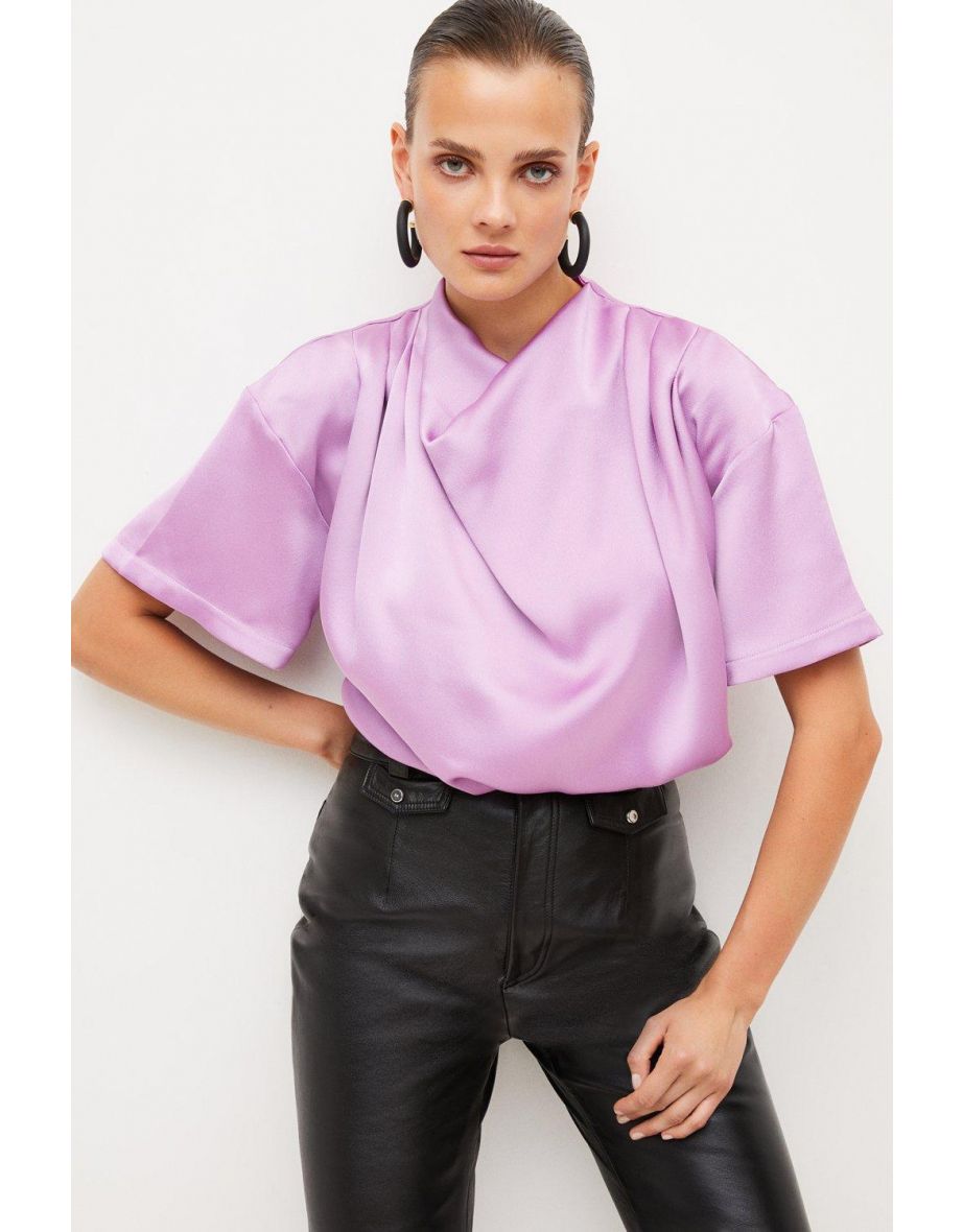 Satin Cowl Neck Woven Blouse