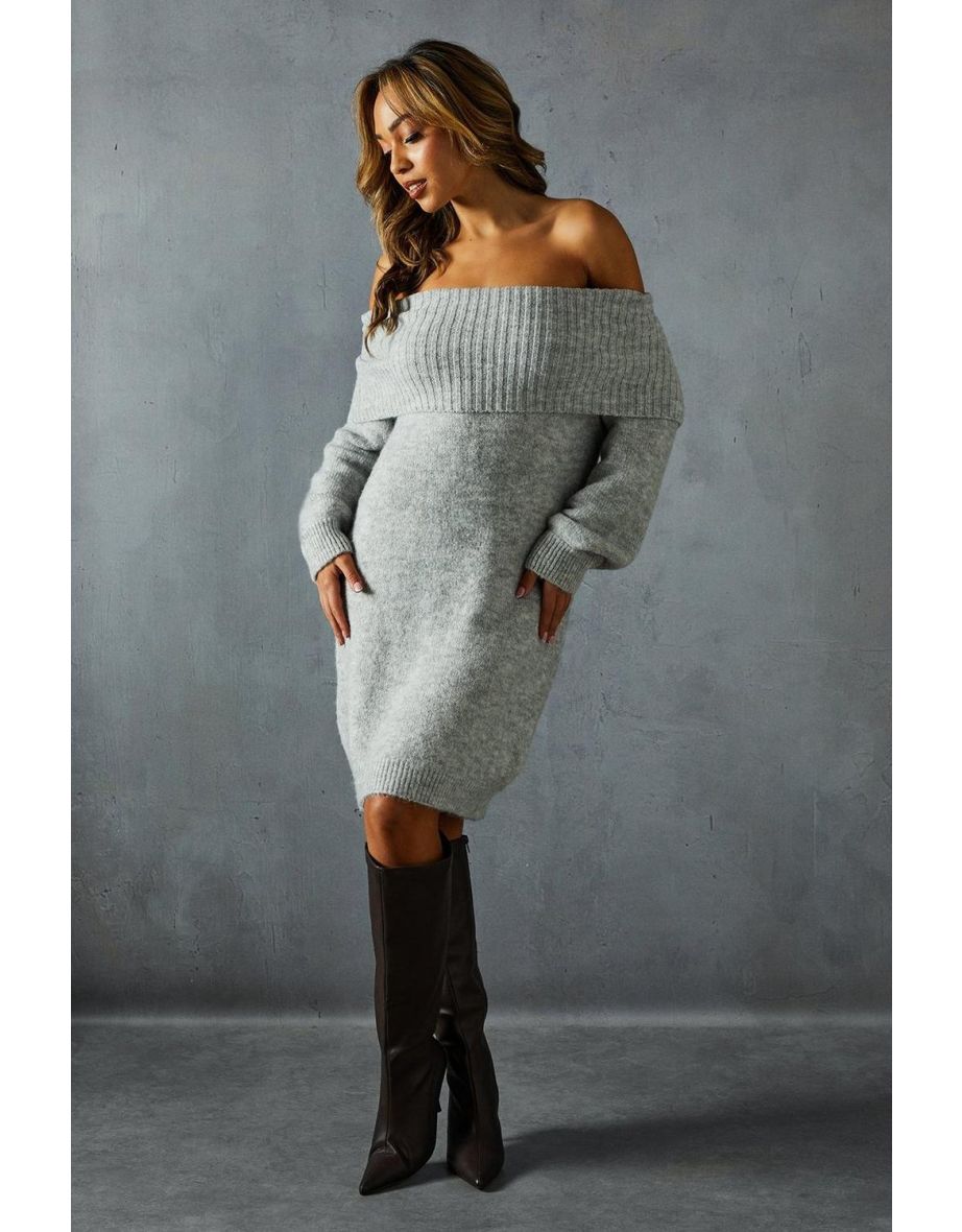 Premium Knit Bardot Foldover Jumper Dress