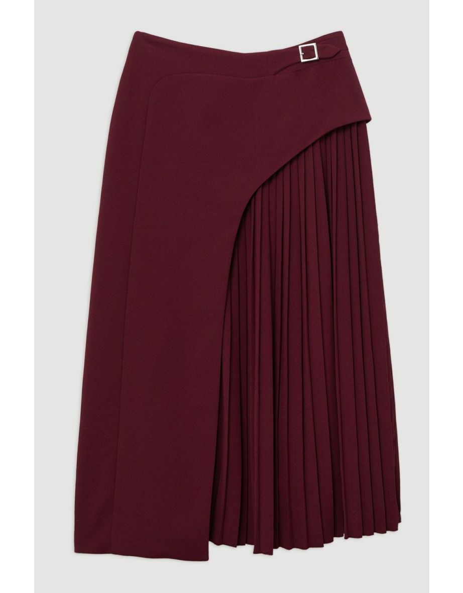 Tailored Buckle Detail Pleated Midi Skirt - 3