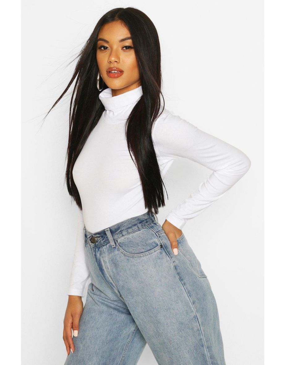 Long Sleeved Roll Neck Top - white