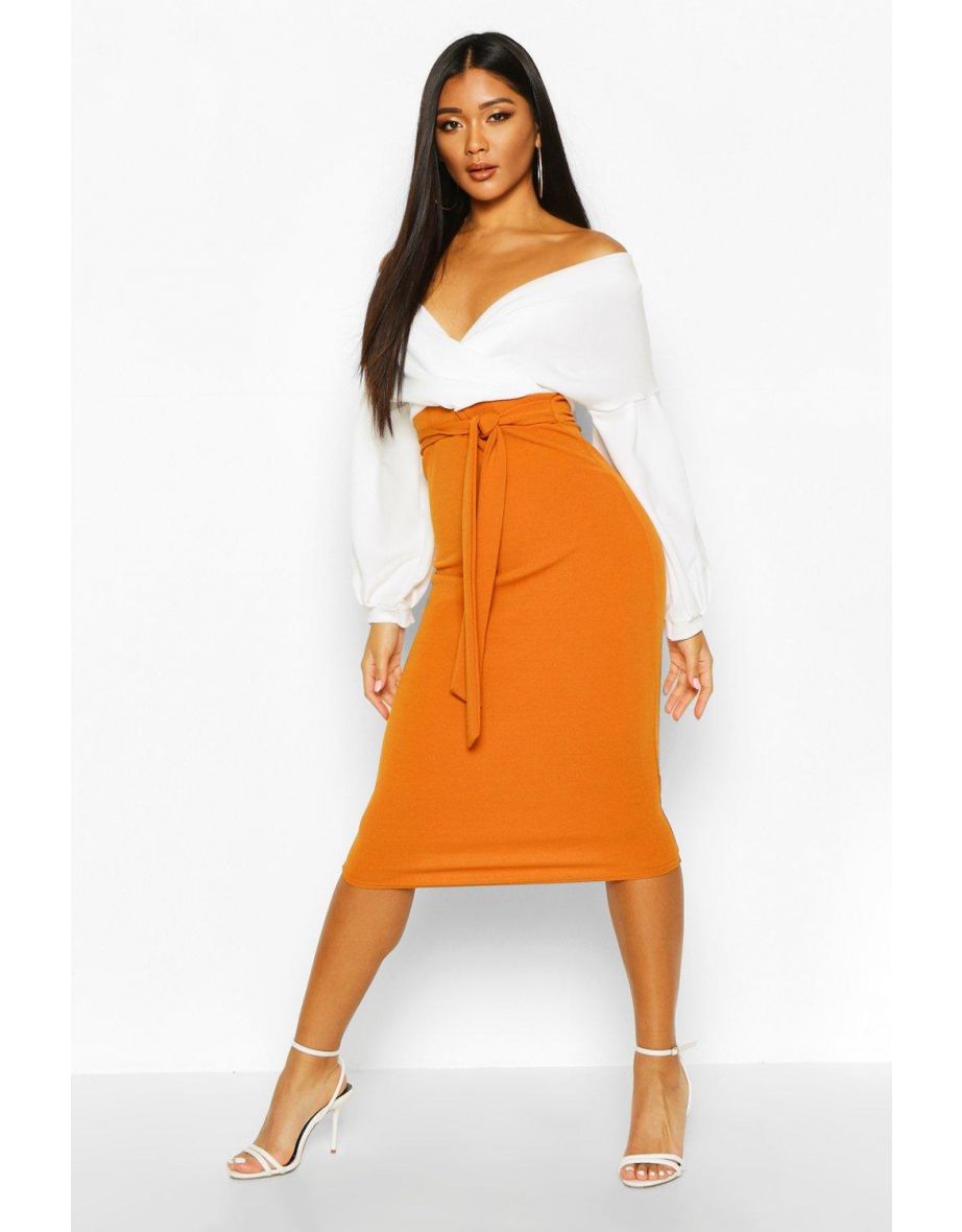 Contrast Off Shoulder Wrap Midi Dress - desert sand